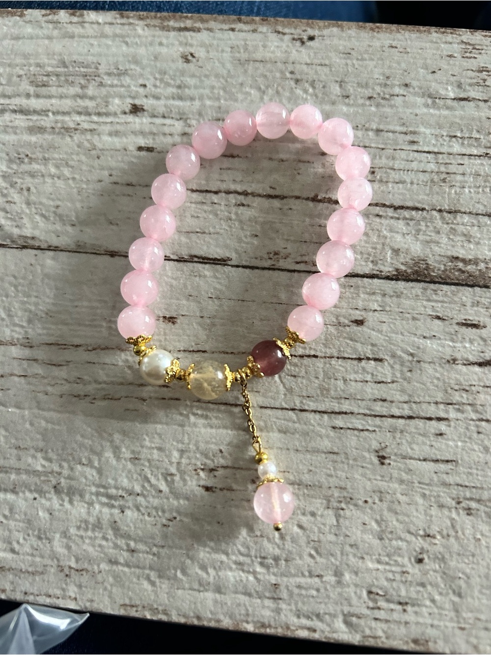 4/$100 Pink Beaded Gemstone Bracelet with Gold Accents